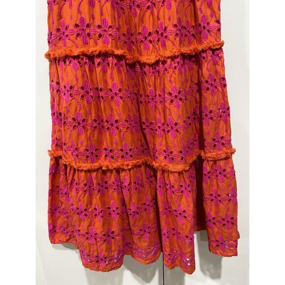 J Crew Sundress Sz 6 Tiered Eyelet Button Front   Orange Purple Spaghetti Straps - Picture 16 of 16